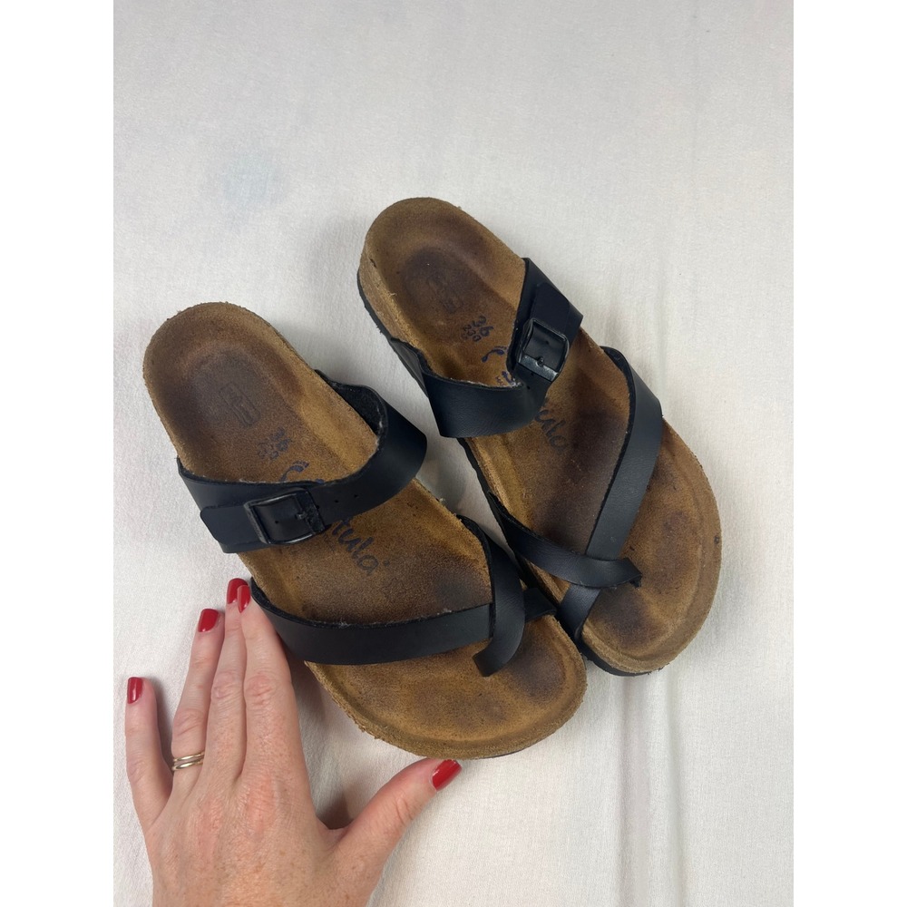 Betula by Birkenstock Black Toe Loop Cork Footbed Sandals Womens 36 L5 M4‎